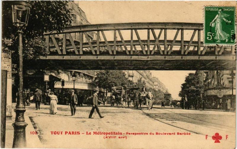 Carte postale ancienne Le Métropolitain - Perspective du Boulevard Barbès à Paris 9e