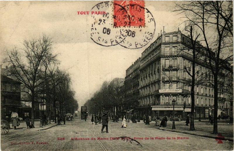 Carte postale ancienne Tout Paris 14e 526 Avenue de Maine. Place de la Mairie F. Fleury à Paris 14e