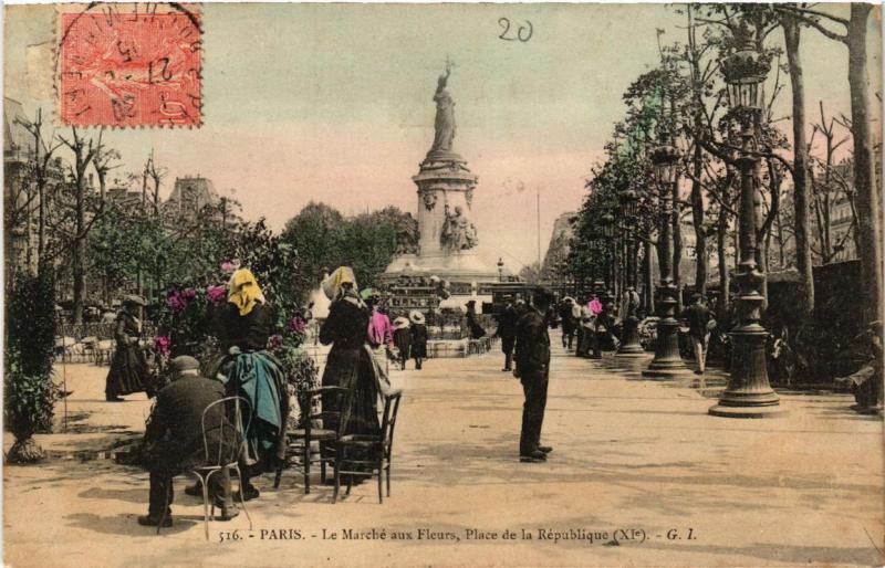 Carte postale ancienne Paris (11e) Le Marche aux Fleurs. Place de la Republique. à Paris 11e