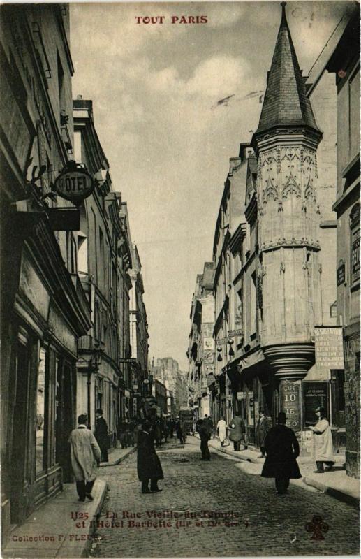Carte postale ancienne Tout Paris 3e 1125 Rue Vieille-du-Temple. Hotel Barbette F. Fleury à Paris 3e