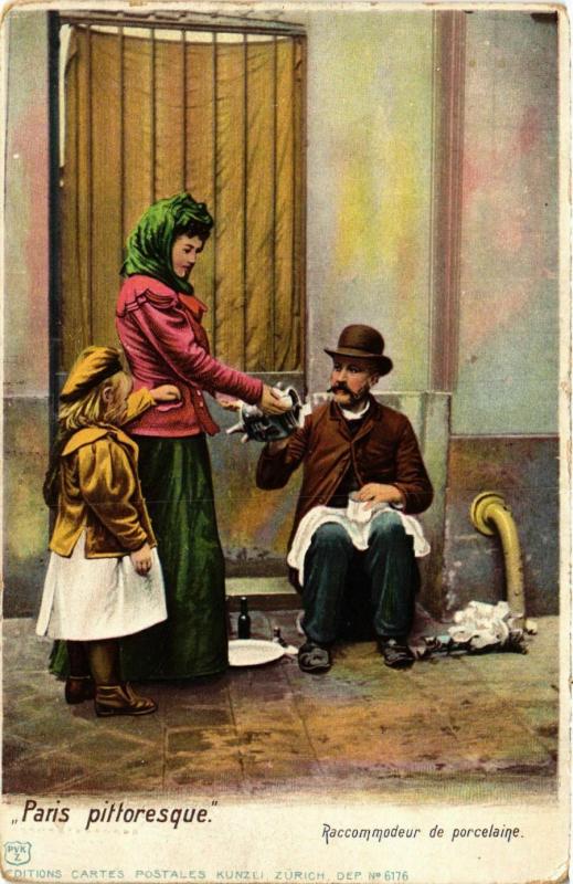 Carte postale ancienne Paris pittoresque. Raccomodeur de porcelaine