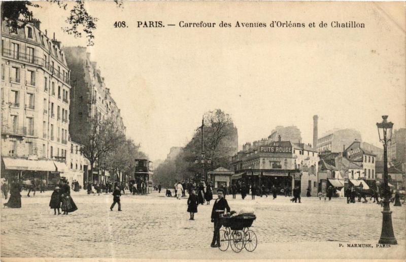 Carte postale ancienne Carrefour des Avenues d'Orléans et de Chatillon à Paris 14e