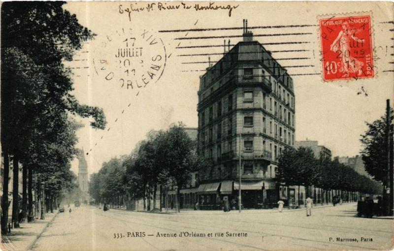 Carte postale ancienne Avenue d'Orléans et rue Sarrette à Paris 14e