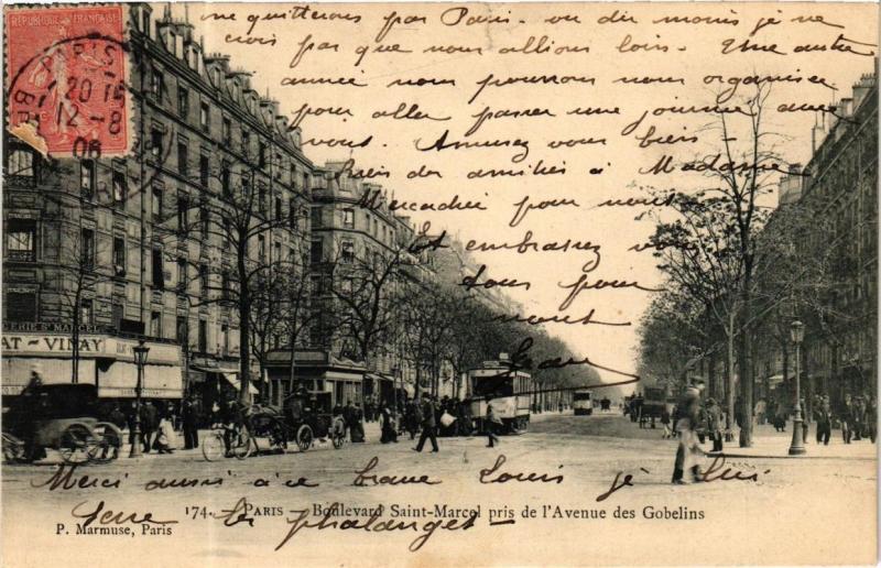 Carte postale ancienne Boulevard Saint-Marcel pris de l'Avenue des Gobelins à Paris 13e