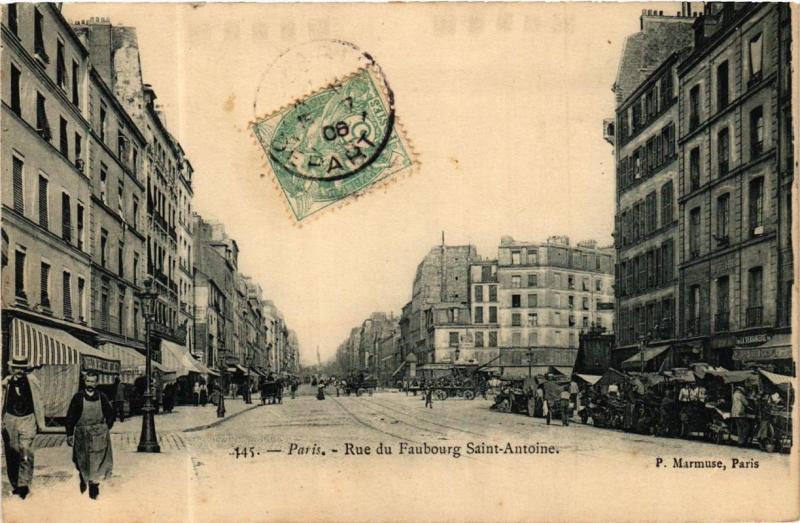 Carte postale ancienne Paris 12e Rue du Faubourg Saint-Antoine. P. Marmuse à Paris 12e