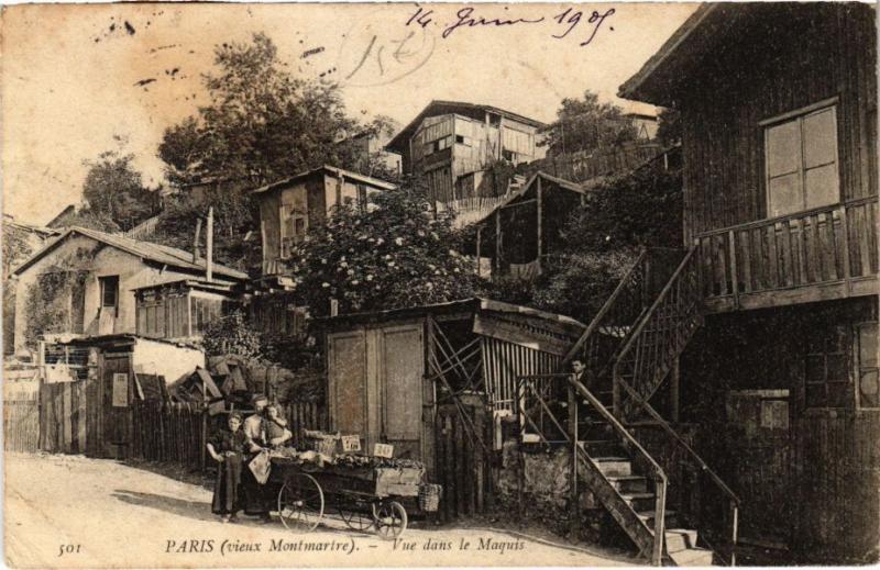 Carte postale ancienne Vieux Montmartre - Vue dans le Maquis à Paris 18e