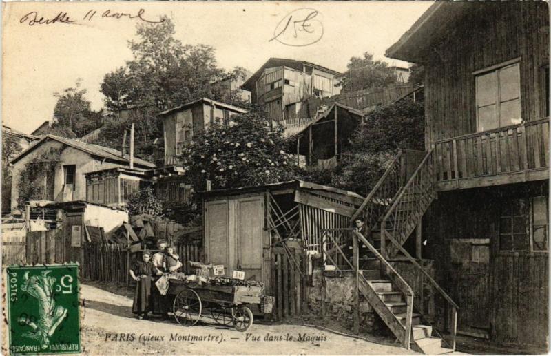 Carte postale ancienne Vieux Montmartre - Vue dans le Maquis à Paris 18e