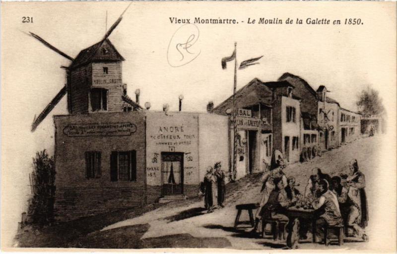 Carte postale ancienne Vieux Montmartre - Le Moulin de la Galette en 1850 à Paris 18e