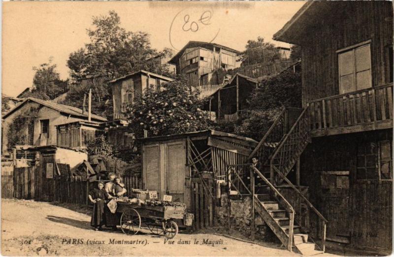 Carte postale ancienne Vieux Montmartre - Vue dans le Maquis à Paris 18e