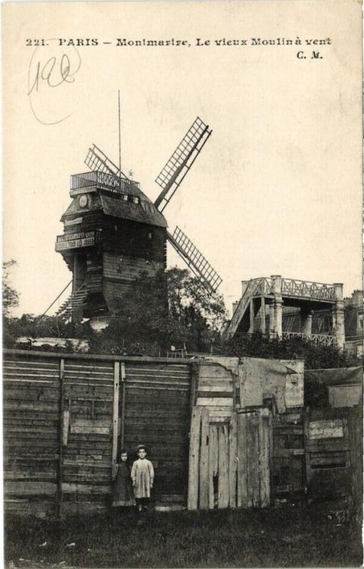 Carte postale ancienne Montmartre - Le vieux Moulin à vent à Paris 18e