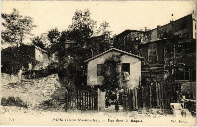 Carte postale ancienne Vieux Montmartre - Vue dans le Maquis à Paris 18e