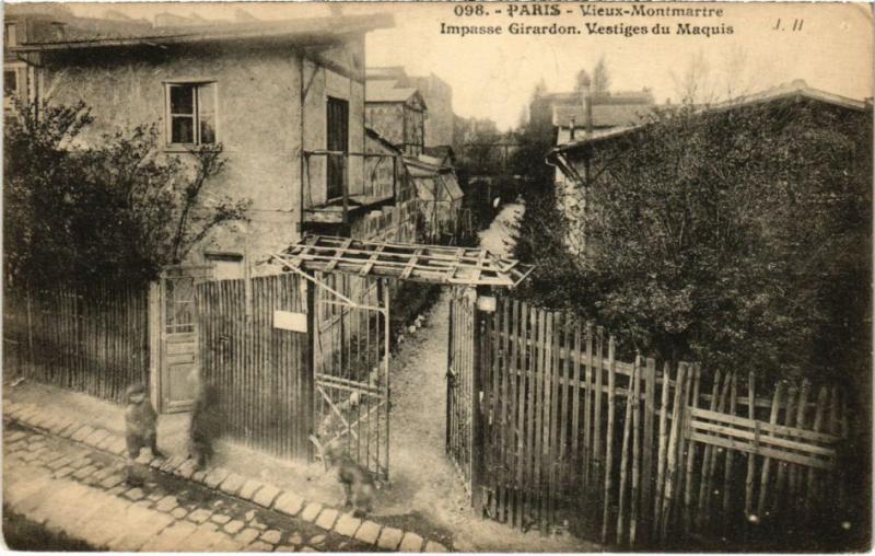 Carte postale ancienne Vieux-Montmartre - Impasse Girardon - Vestiges du Maquis à Paris 18e