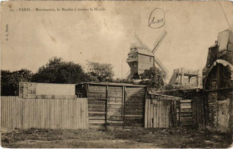 Carte postale ancienne Montmartre - le Moulin à travers le Maquis à Paris 18e