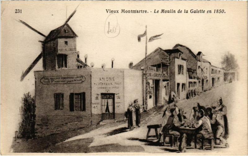 Carte postale ancienne Vieux Montmartre - Le Moulin de la Galette en 1850 à Paris 18e