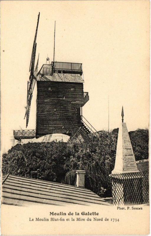 Carte postale ancienne Moulin de la Galette - Le Moulin Blut-fin et la Mire du Nord à Paris 18e