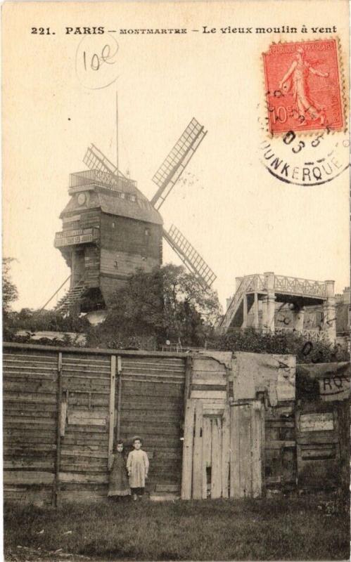Carte postale ancienne Montmartre - Le vieux Moulin à vent à Paris 18e