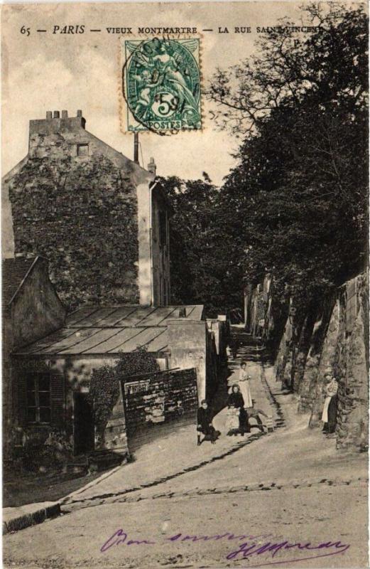 Carte postale ancienne Vieux Montmartre - La Rue Saint-Vincent à Paris 18e
