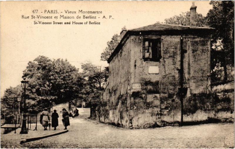Carte postale ancienne Vieux-Montmartre - Rue Saint-Vincent et Maison de Berlioz à Paris 18e