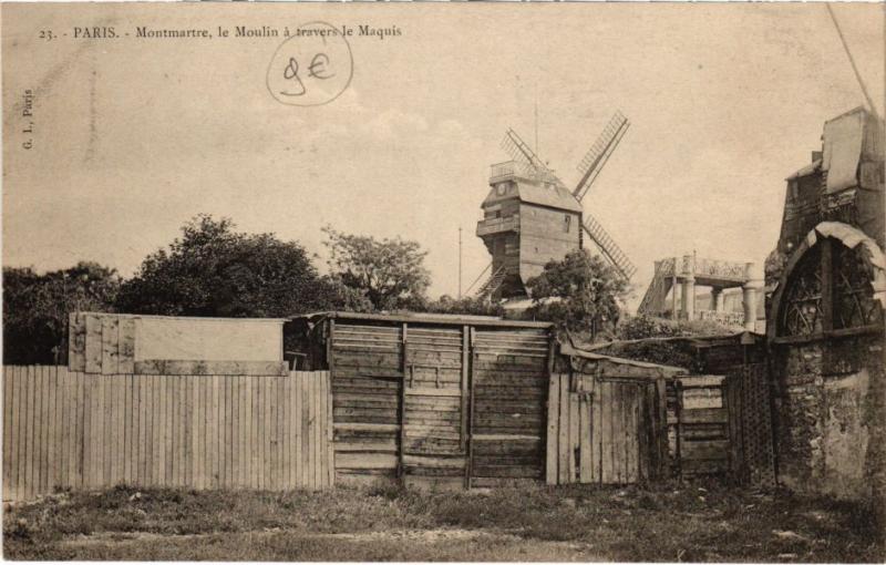 Carte postale ancienne Montmartre - le Moulin à travers le Maquis à Paris 18e
