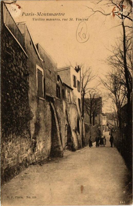 Carte postale ancienne Montmartre - Veilles masures - rue Saint-Vincent à Paris 18e