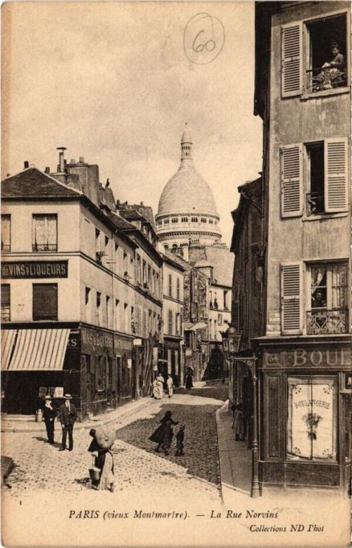 Carte postale ancienne Vieux Montmartre - La Rue Norvins à Paris 18e