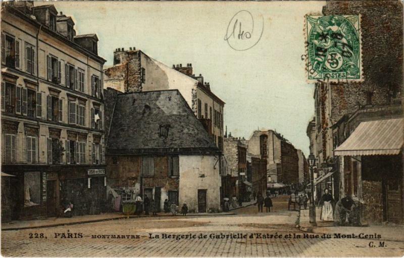 Carte postale ancienne Montmartre - L'ancienne Bergerie de Gabrielle d'Estrée et la Rue du Mont-Cenis à Paris 18e