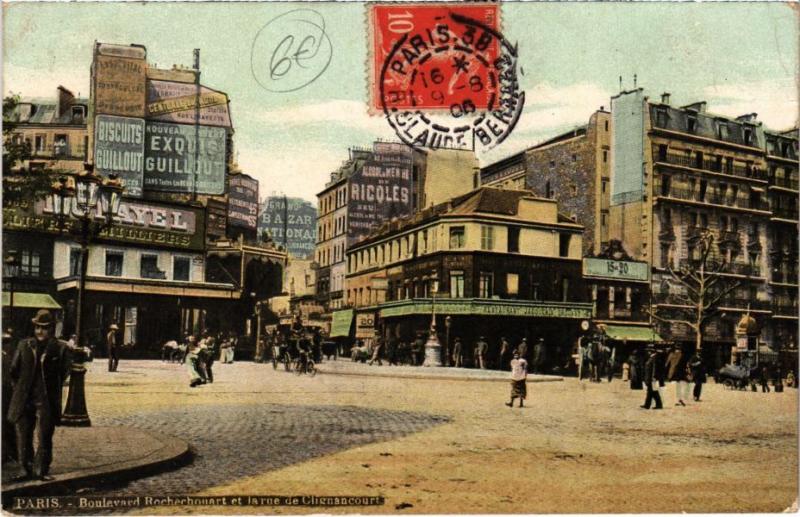 Carte postale ancienne Boulevard Rochechouart et la rue de Clignancourt à Paris 9e
