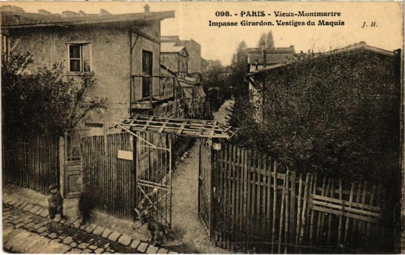 Carte postale ancienne Vieux-Montmartre - Impasse Girardon - Vestiges du Maquis à Paris 18e