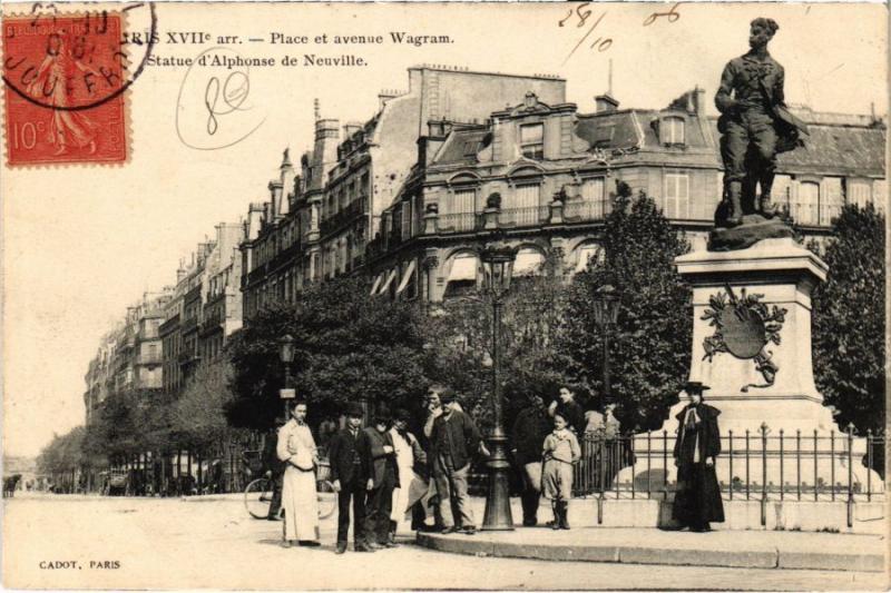 Carte postale ancienne Place et avenue Wagram - Statut d'Alphonse de Neuville à Paris 17e