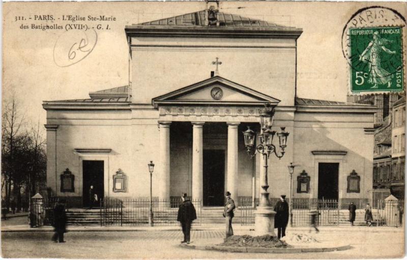 Carte postale ancienne L'Eglise Sainte-Marie des Batignolles à Paris 17e