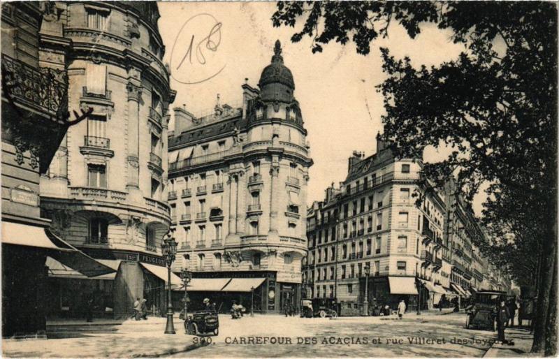 Carte postale ancienne Carrefour des Acacias et rue Villeret des Joyeuses à Paris 17e