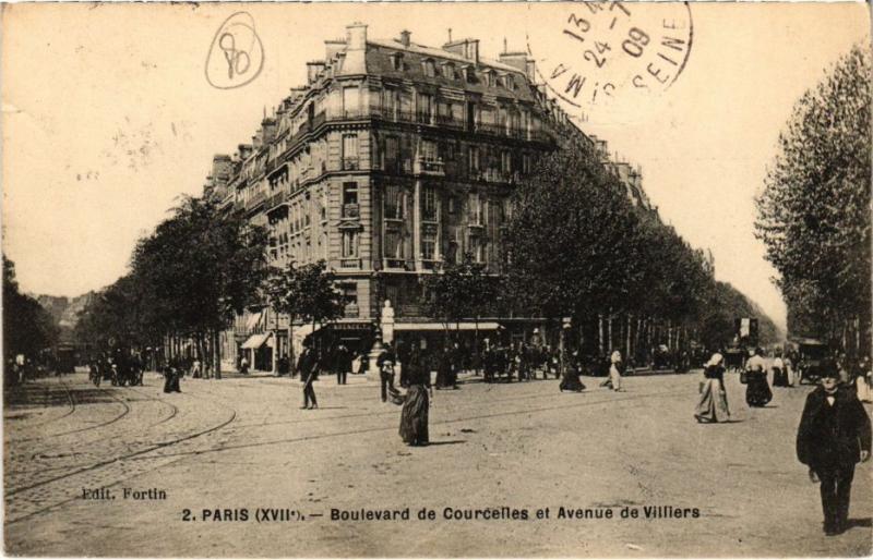 Carte postale ancienne Boulevard de Courcelles et Avenue de Villiers à Paris 17e