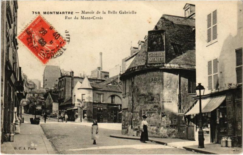 Carte postale ancienne Montmartre - Manoir de la Belle Gabrielle - Rue du Mont-Cenis à Paris 18e