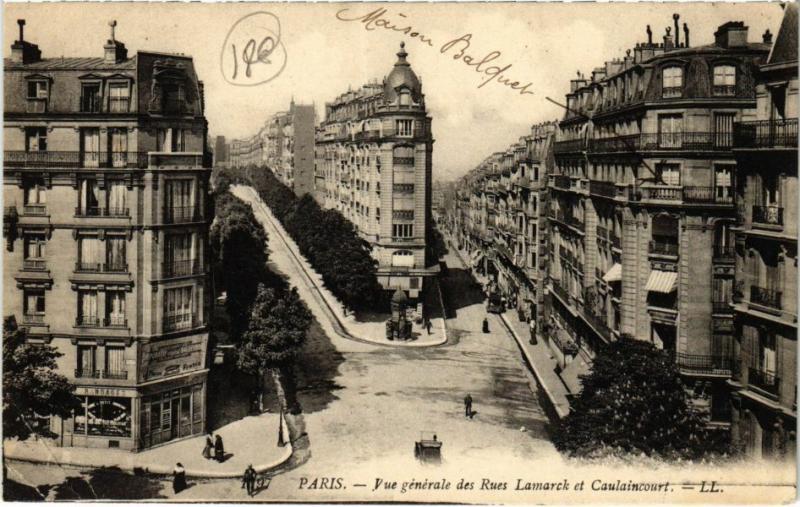 Carte postale ancienne Vue générale des Rues Lamarck et Caulaincourt à Paris 18e