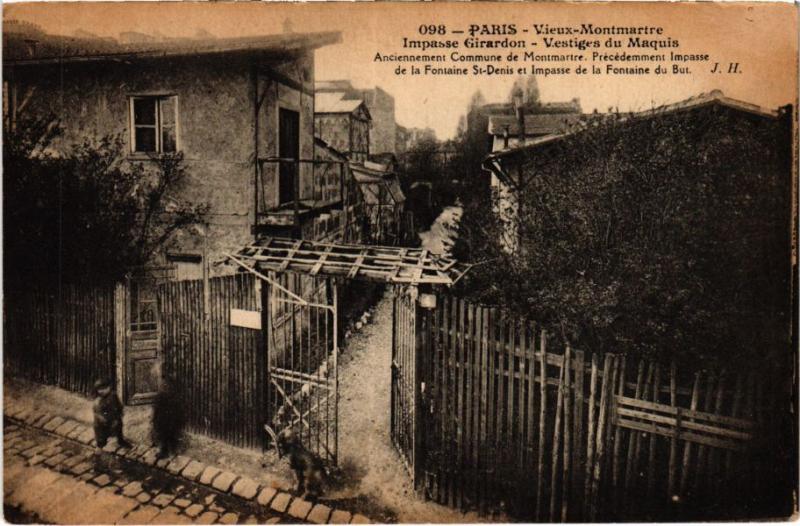 Carte postale ancienne Vieux-Montmartre - Impasse Girardon - Vestiges du Maquis à Paris 18e
