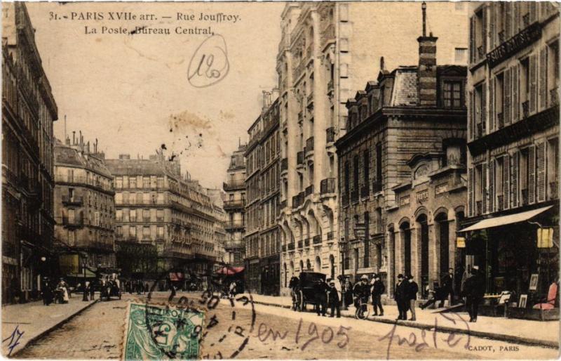 Carte postale ancienne Rue Jouffroy - La Poste, Bureau Central à Paris 17e