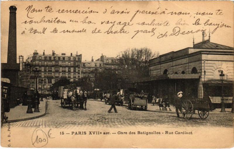 Carte postale ancienne Gare des Batignolles - Rue Cardinet à Paris 17e