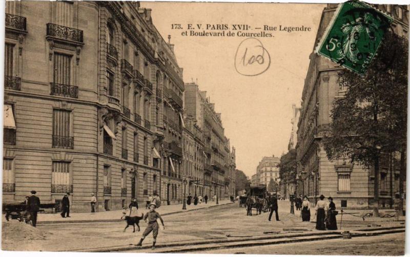 Carte postale ancienne Rue Legendre et Boulevard de Courcelles à Paris 17e