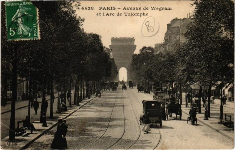 Carte postale ancienne Avenue de Wagram et l'Arc de Triomphe à Paris 17e