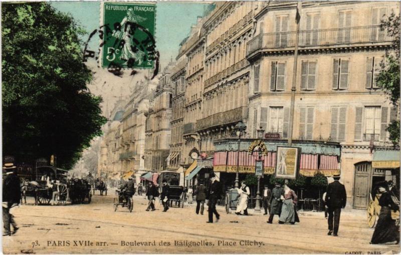 Carte postale ancienne Boulevard des Batignolles - Place Clichy à Paris 9e