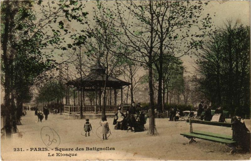 Carte postale ancienne Square des Batignolles - Le Kiosque à Paris 17e