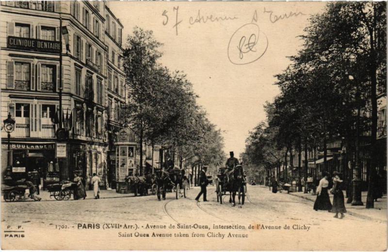 Carte postale ancienne Avenue de Saint-Ouen, intersection de l'Avenue de Clichy à Paris 18e