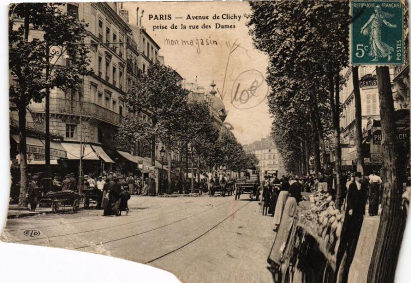 Carte postale ancienne Avenue de Clichy prise de la rue des Dames à Paris 17e