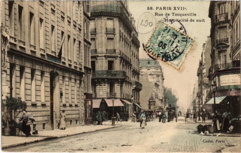 Carte postale ancienne Rue de Tocqueville - L'Hospitalité de nuit à Paris 17e