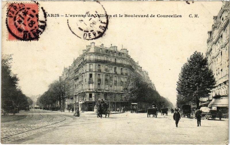 Carte postale ancienne L'Avenue de Villiers et le Boulevard de Courcelles à Paris 17e