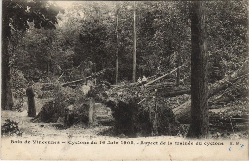 Carte postale ancienne Bois de Vincennes - Cyclone du 16 Juin 1908 - Aspect de la trainée du cyclone à Paris 12e