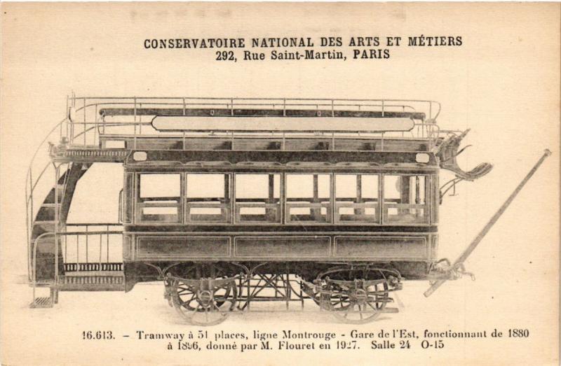 Carte postale ancienne Paris (3e) Cnam - Tramway á 51 places à Paris 3e