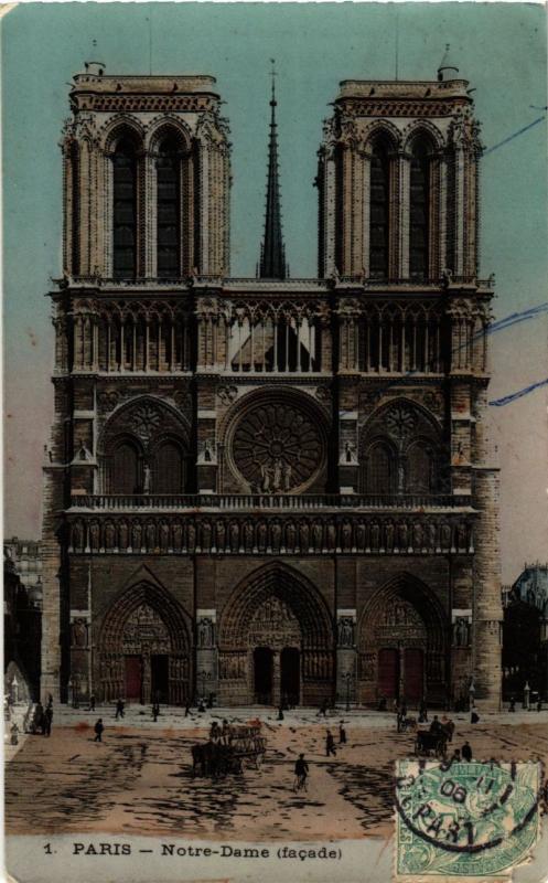 Carte postale ancienne Paris (1e) - Notre Dame de Paris facade à Paris 1er