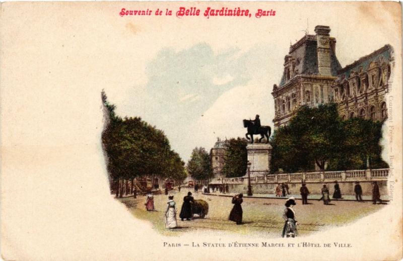 Carte postale ancienne Paris (4e) - Hotel de Ville et la Statue d'Etienne Marcel à Paris 4e