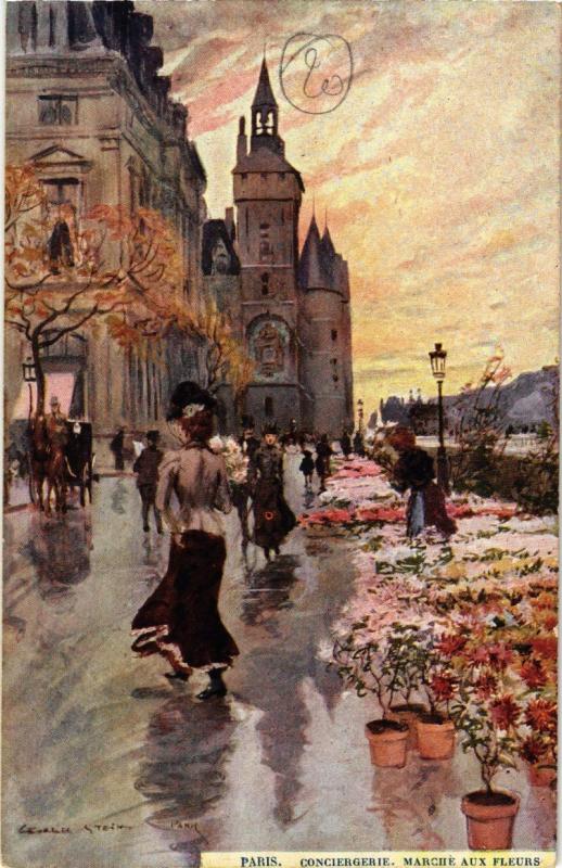 Carte postale ancienne Paris (1e) - Conciergerie - Marché aux fleurs à Paris 1er